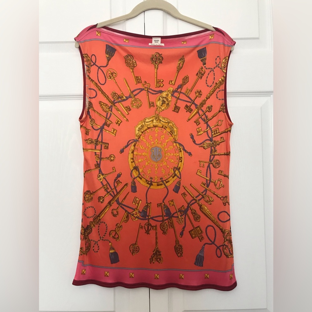 100% Authentic Hermes Les Cles (The Keys) Sleeveless Rayon Top sized 44